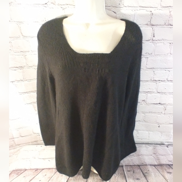 Peruvian Connection Black Alpaca Peasant Square Neck Flared Sleeve Sweater LP - Picture 1 of 16